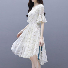 裙子女夏装2023新款韩版收腰显瘦气质雪纺碎花连衣裙超仙女小个子