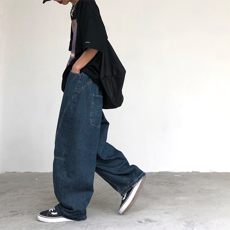 Spring New Loose Wide-Leg Workwear Bloomers Japanese-Style Retro Drooping Straight Leisure Washed-out Jeans for Men and Women