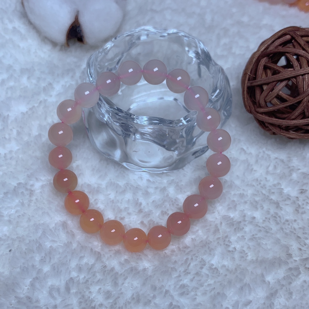冰透荔枝天然绯红盐源玛瑙手链渐变蜜桃色手串-阿里巴巴