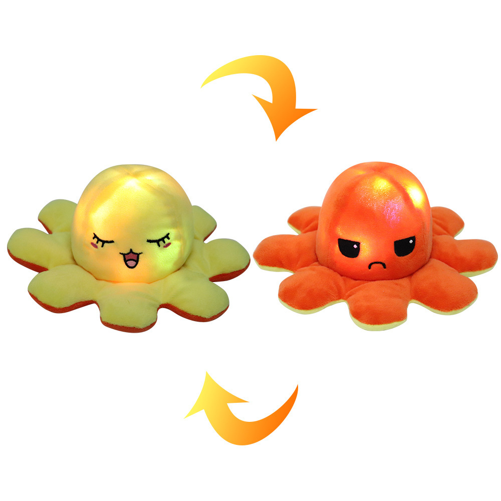 全新跨境翻转章鱼玩偶表情包八爪毛绒玩具翻面发光带led灯章鱼