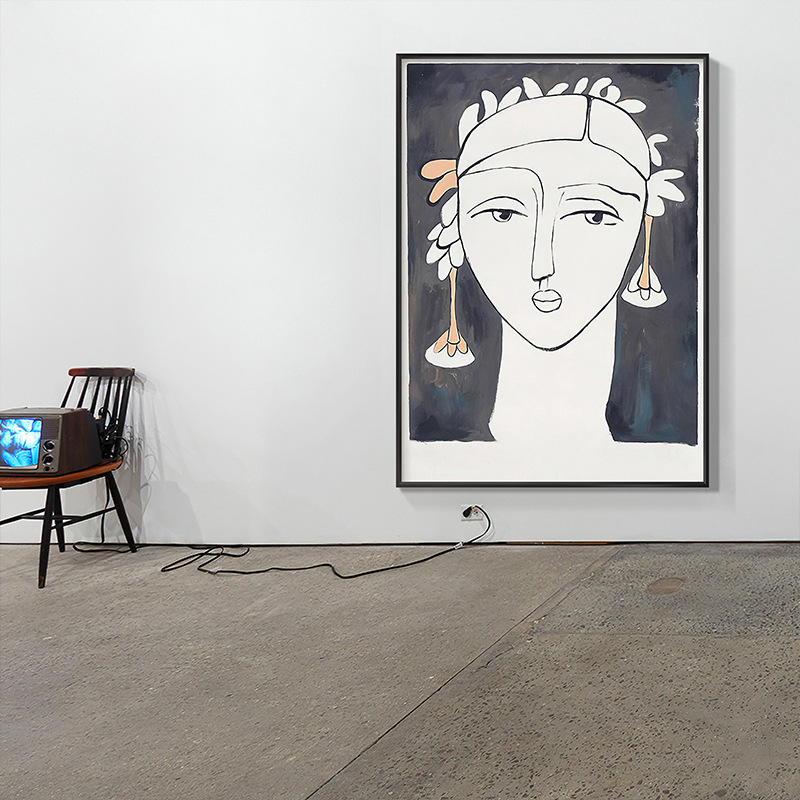 小众抽象人物线条装饰画现代简约黑白艺术肖像玄关壁画设计师挂画