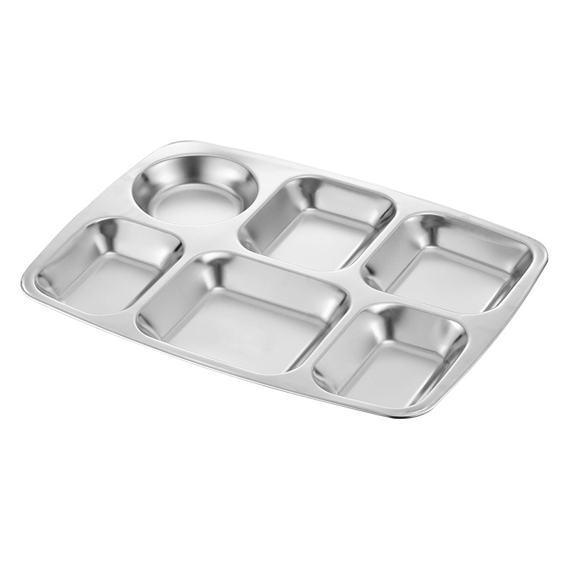 304 Stainless Steel Dinner Plate School Canteen Stainless Steel Fast Food Plate Staff Restaurant Dinner Plate Grid Dinner Plate Wholesale