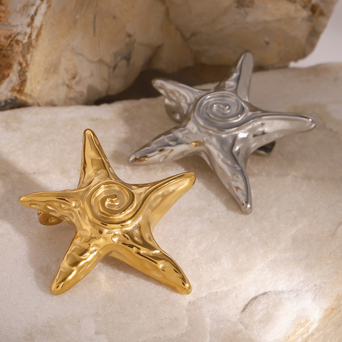 jieding european and american stainless steel starfish hammered ocean style brooch creative fashion accessories cross-border niche accessories foreign trade