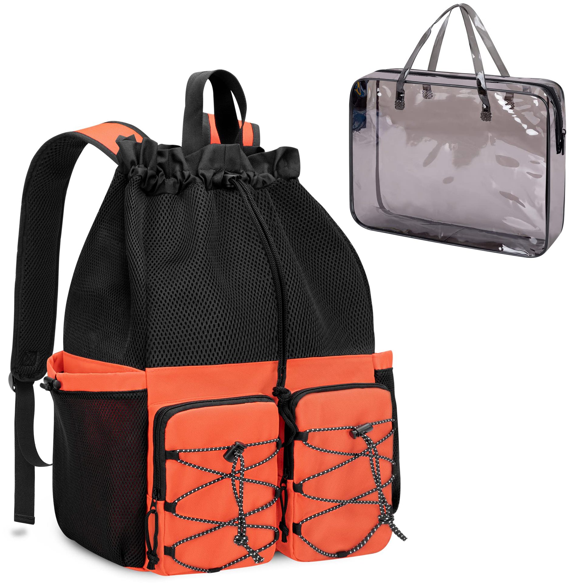 跨境热销抽绳束口背包健身运动收纳双肩包网格拉绳背包户外海滩包