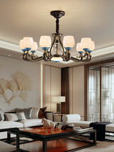 新中式全铜吊灯客厅灯餐厅卧室复古欧式奢华别墅大气玉石云石灯具