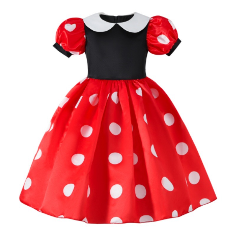 万圣节圣诞现货外贸热卖米奇妙妙屋米妮公主裙波点红色百褶连衣裙