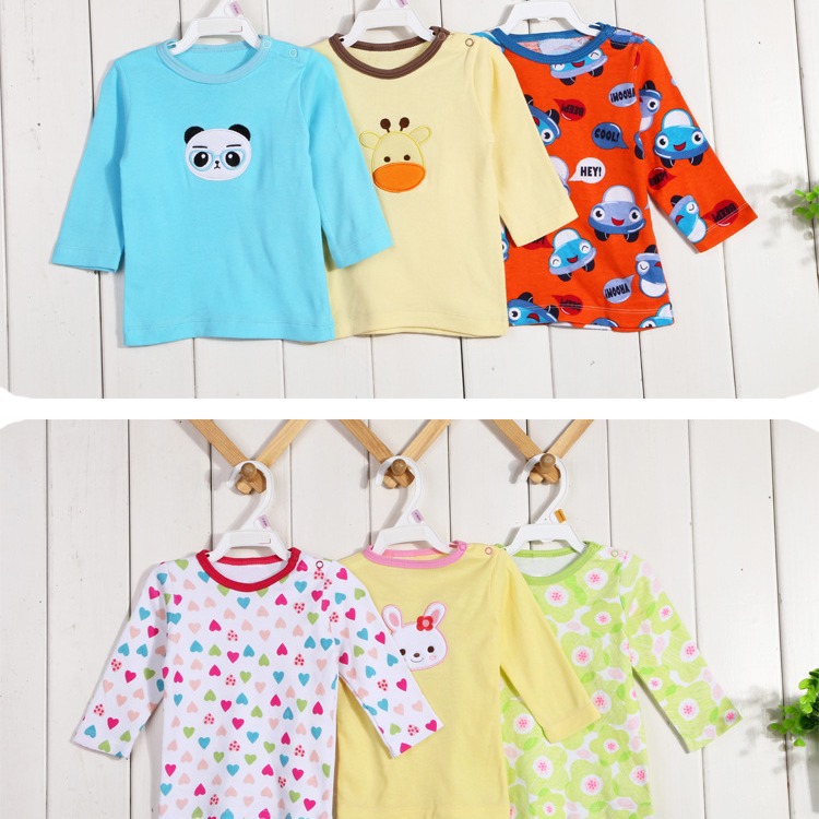 2024 foreign trade cross-border baby cute long sleeve t-shirt tops boys and girls cartoon boxed 5-piece set factory wholesale