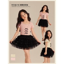 Amybaby女童上衣2024新款儿童洋气时髦设计感粉色T恤短款上衣