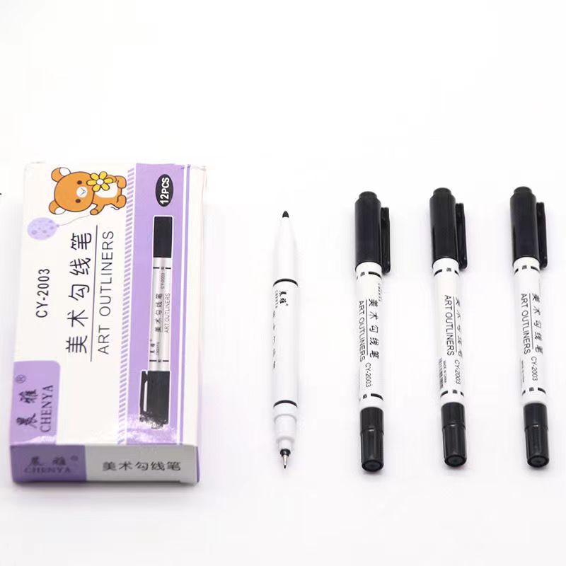 Small Double-Headed Marking Pen Oily 120 Black Quick-Drying Marker Pen Large Capacity Art Painting Hook Line Pen Wholesale