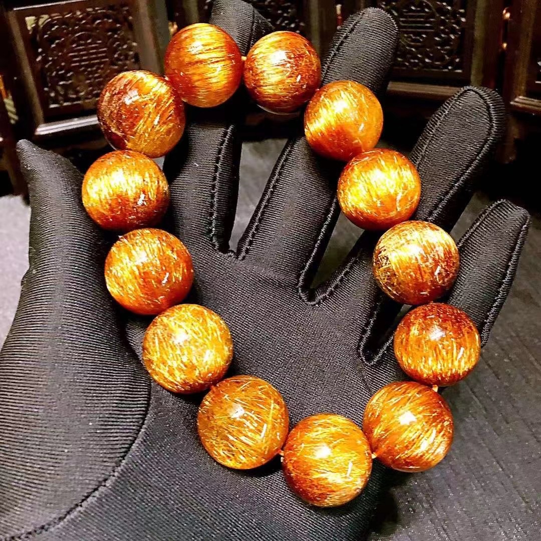 然原色红铜发晶铜顺发猫眼水晶手链猫眼发晶男款手链猫眼效应强