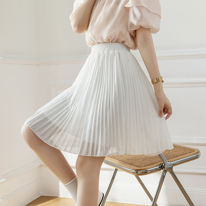 百褶雪纺裙裤女夏季薄款气质a字裙子松紧高腰短裙冰丝粉色半身裙