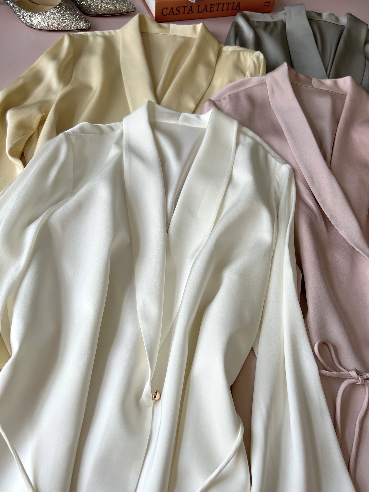 时里法式轻奢重磅桑蚕丝西装女宽松显瘦收腰真丝女士衬衫外套上衣