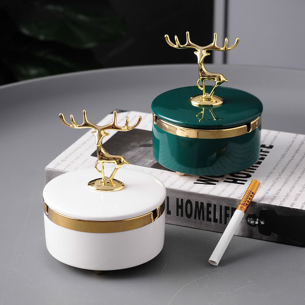 Factory Supply Ceramic Ashtray Home Living Room Bedroom Office Prevent Fly Ash Smoke with Lid Light Luxury Ornaments Wholesale