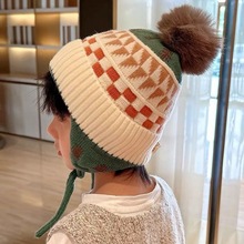 儿童帽子春秋季洋气护耳帽时尚可爱针织帽子婴幼儿保暖防风毛线帽