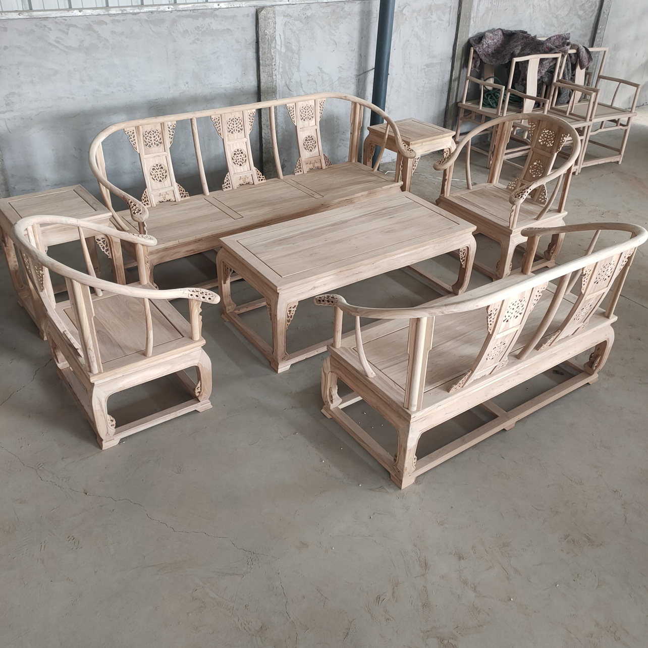 实木沙发皇宫椅三件套六件套组合三人位双人位北方老榆木家具白茬