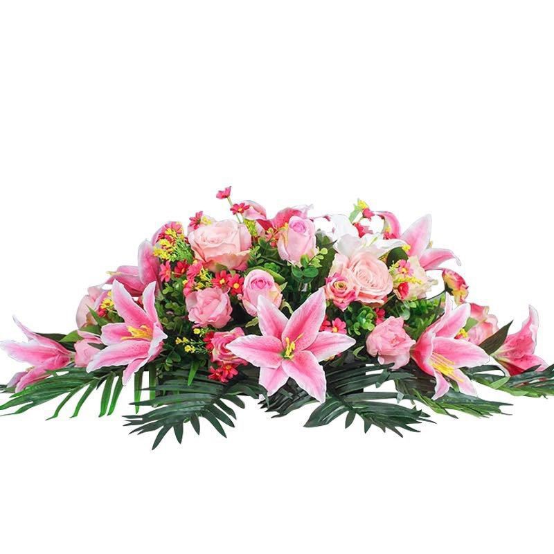 酒店餐桌花圆桌摆花演讲台仿真花会议桌花转盘餐桌花假花装饰花