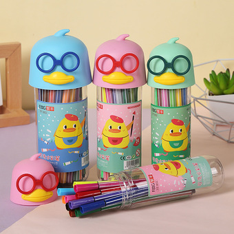 厂家直销儿童卡通可水洗小黄鸭水彩笔小学生彩色画笔文具套装批发