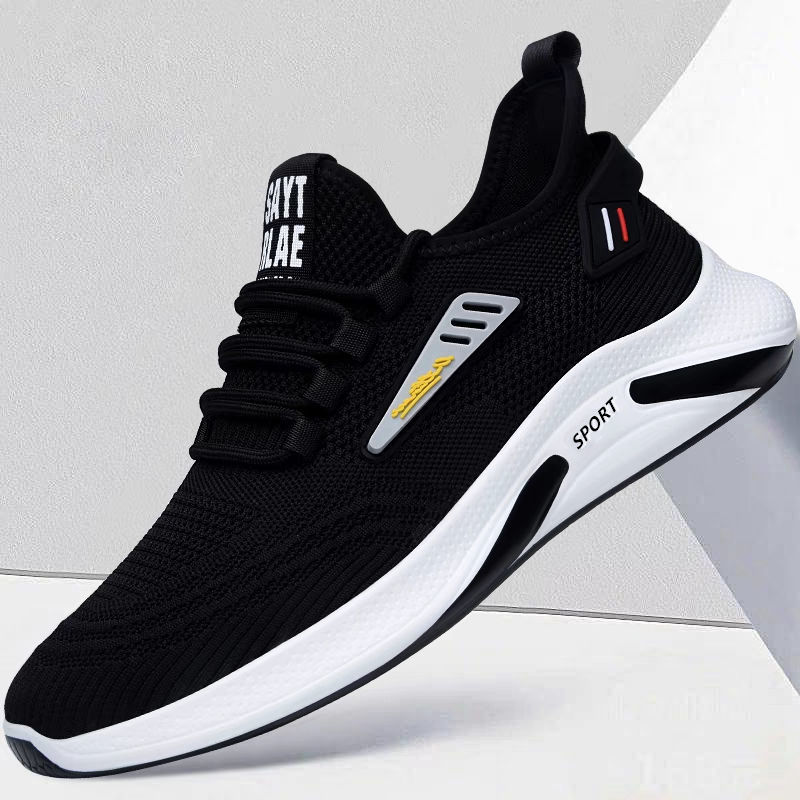 Cross-Border Men's Casual Shoes Flying Woven Sports Shoes Men's Lace up Men's Breathable Shoes Comfortable Soft-Soled Mesh Surface All-Match Fashion Shoes