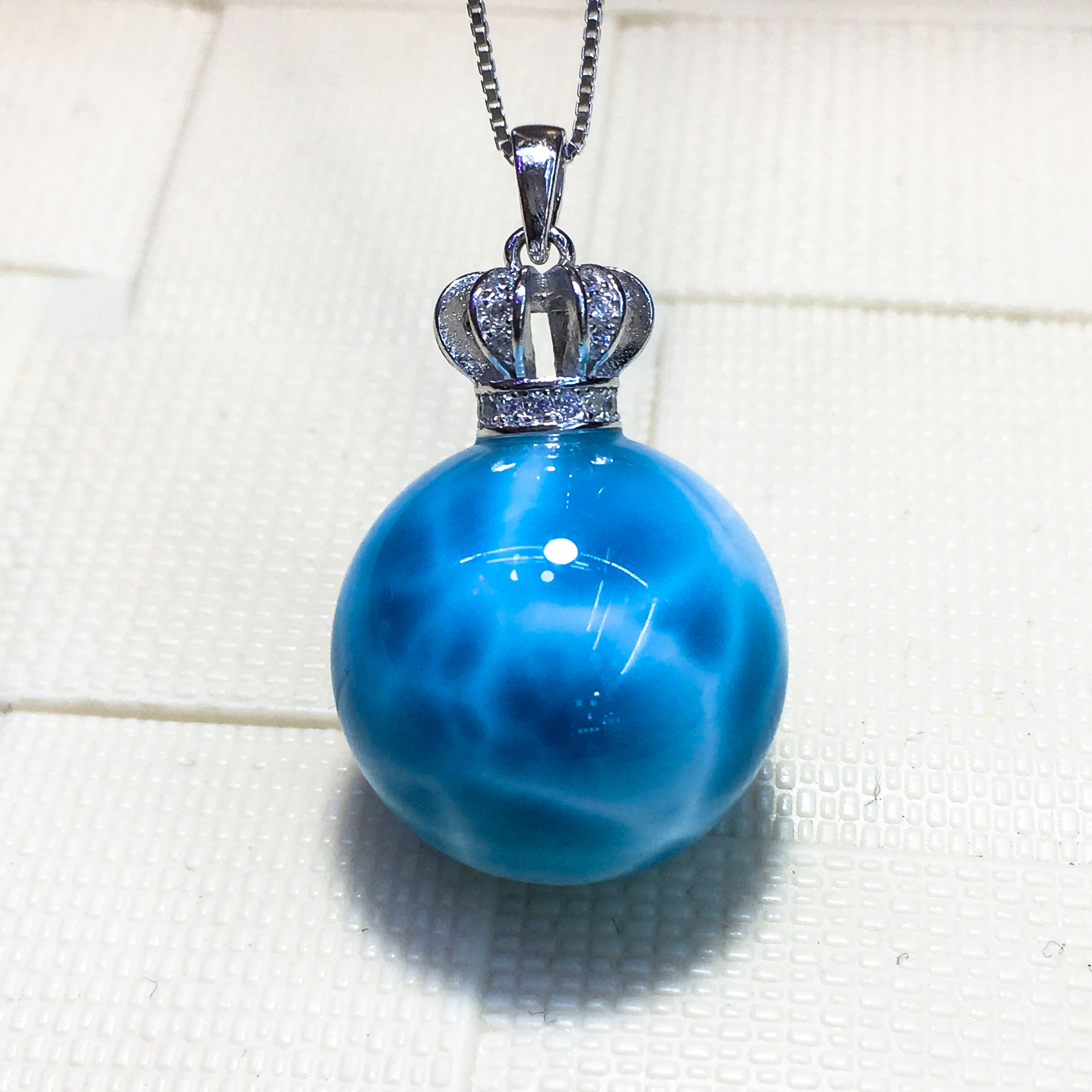 天然海纹石简约单颗散珠宝石珠子首饰批发 s925锁骨链项饰 锁骨链