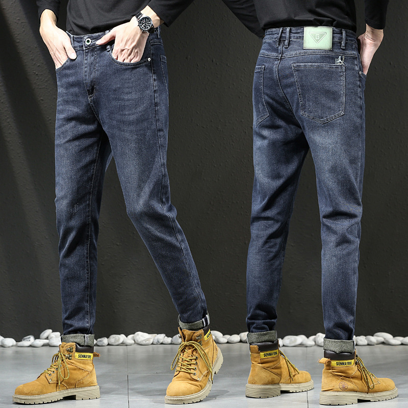 Jeans Men's 2022 Autumn and Winter New Fashion Elastic Fashion Slim Casual All-Match Pencil Pants Long Pants