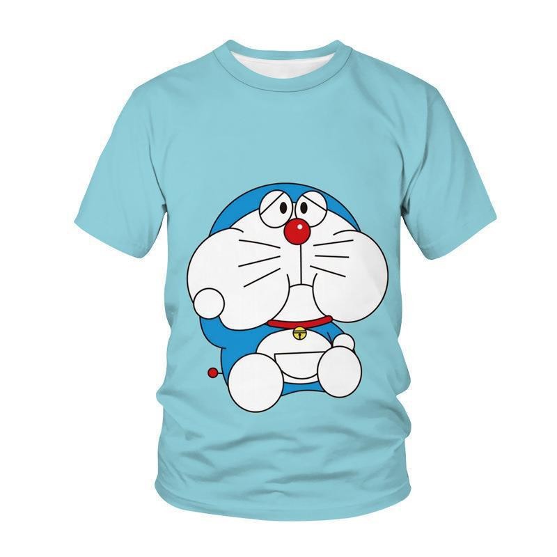 欧美 跨境男式新款机器猫印花t恤 男女短袖哆啦a梦 3d休闲圆领t恤