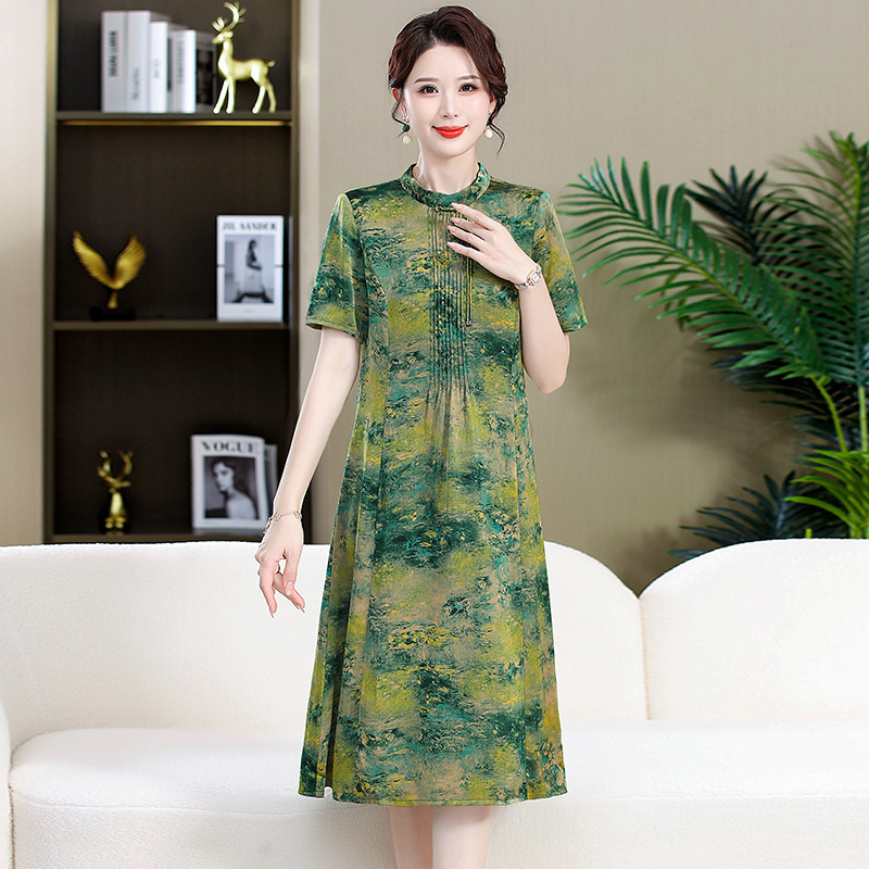 2024新款妈妈洋气雪纺连衣裙中年女装夏季改良旗袍中老年气质裙子