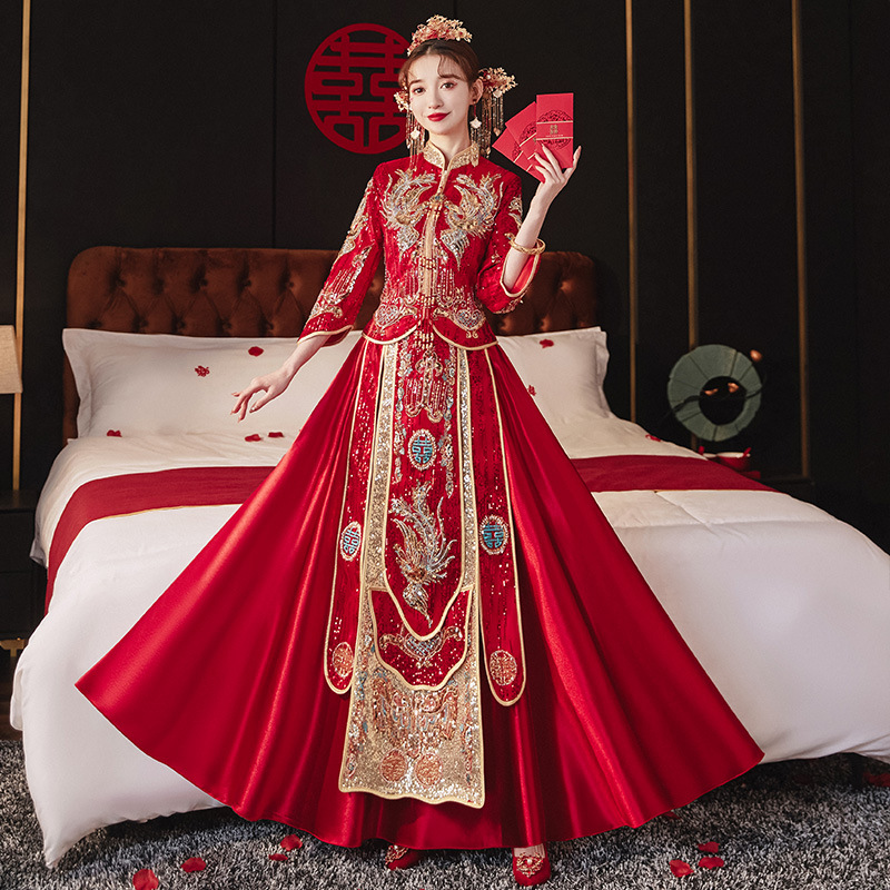 0成交0件南京万帛云锦集团有限公司4年相似婚纱礼服纯色丝绸面红黄