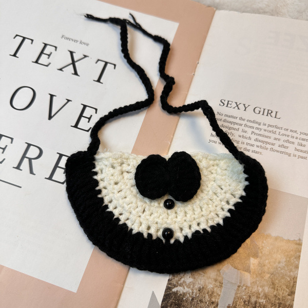 猫咪项圈手工编织毛线宠物围脖蝴蝶结领圈兔子泰迪比熊围嘴小狗