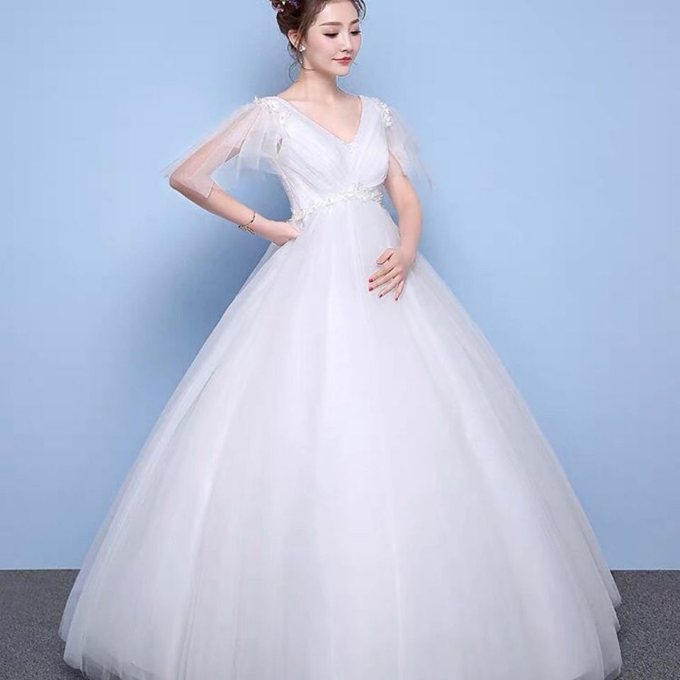 v领婚纱2020新款怀孕新娘高腰孕妇双肩韩式显瘦宫廷出门纱