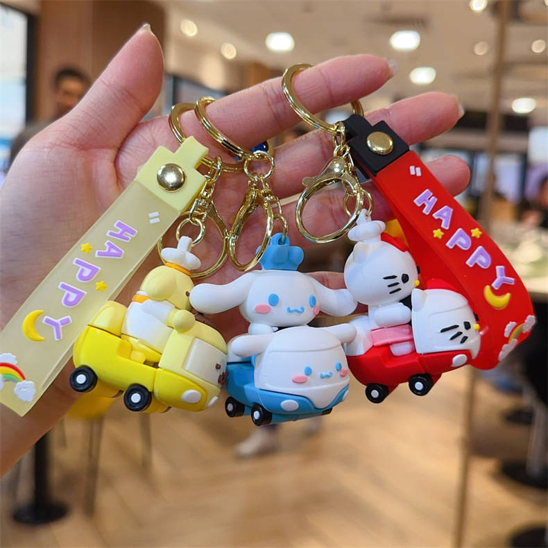 Sanrio Bumper Car Keychain Cinnamoroll Babycinnamoroll Melody Doll Pendant Cars and Bags Ornament Gifts Key Chain