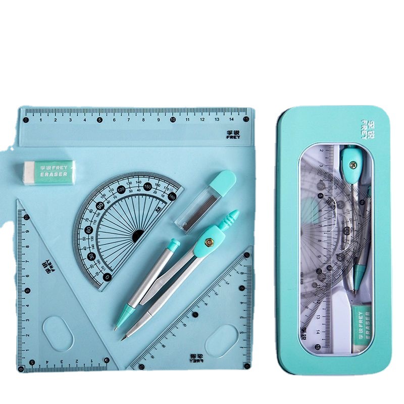 Rulers Set Compasses Primary School Student Seven-Piece Student Drawing Stationery Set Square Ruler Protractor Multifunction Ruler