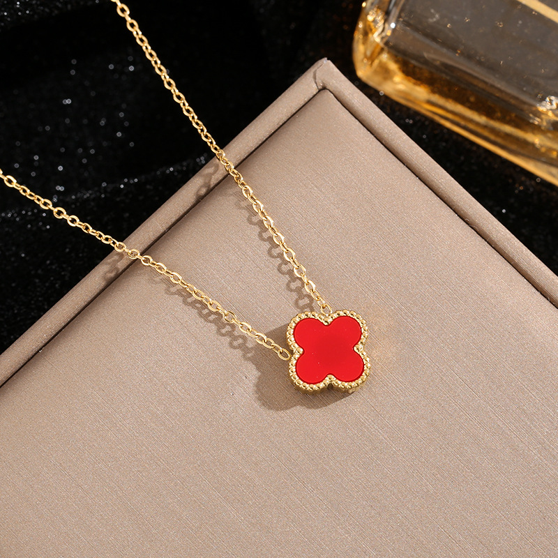 Double-Sided Clover Necklace Internet Celebrity Xiaohongshu Lucky Four-Leaf Clover 18K Gold Necklace Mother Shell Cross-Border Sold Jewelry Wholesale