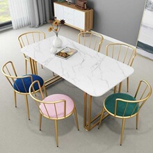 大理石长方形吃饭桌子家用小户型餐桌椅组合现代简约餐厅饭桌椅子