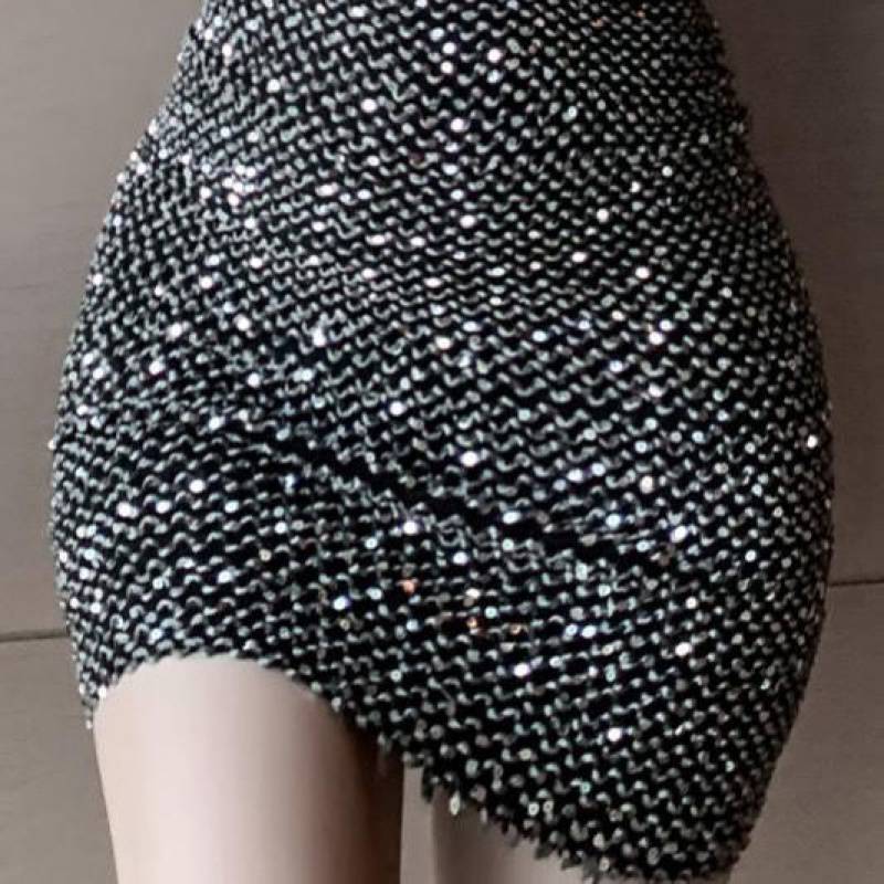 包臀裙显瘦亮片半身裙弹力包臀裙2022春秋韩国女团款高腰黑色短裙