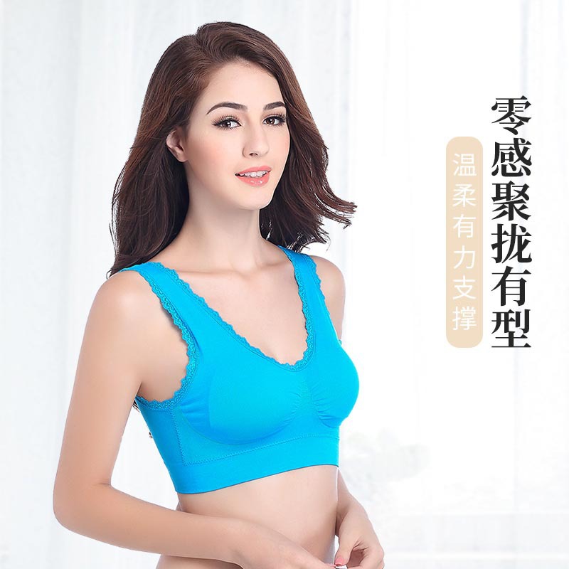 Spring Classic Foreign Trade Underwear Comfort Large Size without Steel Ring Moderate Lift Green Women's Lace Seamless Sports Bra