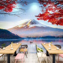 日式富士山壁画3d剧本杀餐厅酒店饭店背景墙纸寿司料理店风景壁纸