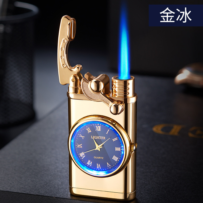 Hf606 Rocker Arm Straight Blue Flame Creative Real Dial Gas Lighters Advertising Logo Making Gift Lighter