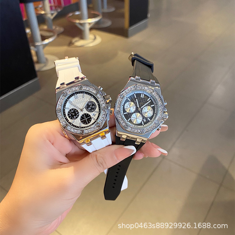 皇家橡树手表微商ap石英女表三眼六针时尚运动女款满钻腕表带日历