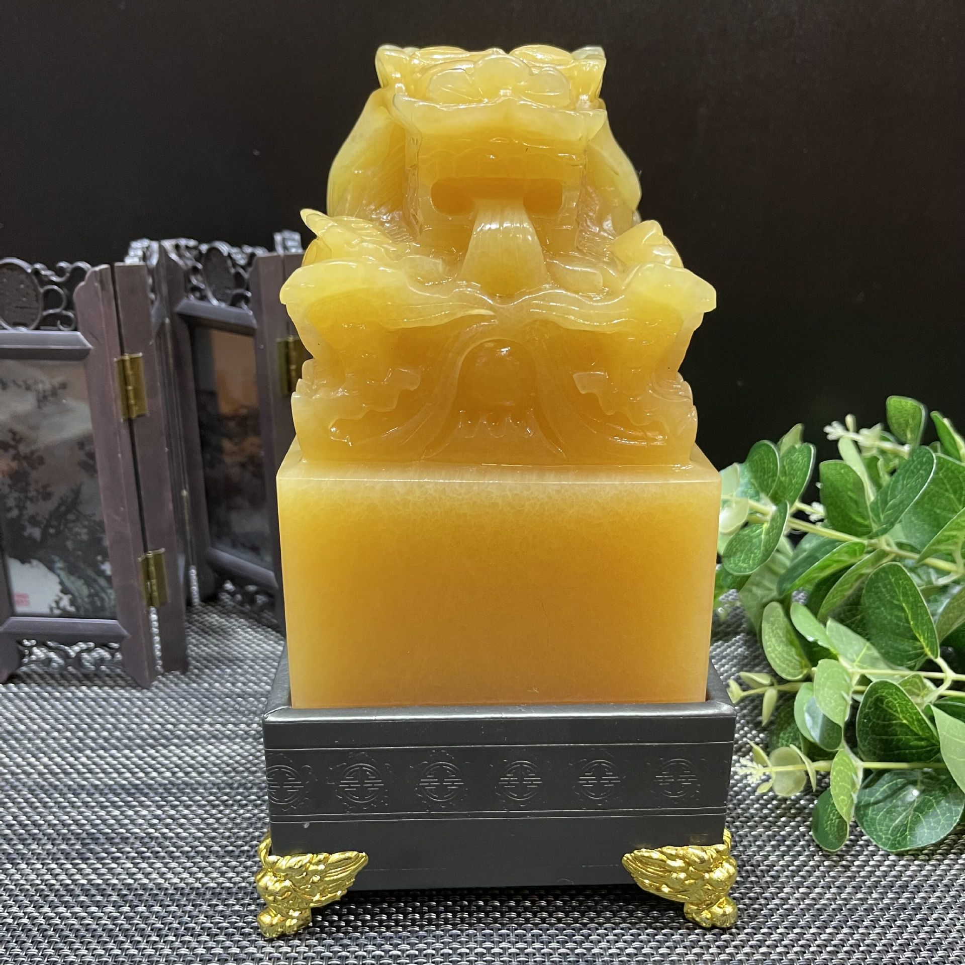 黄玉盘龙玉玺印章开业送礼刻字办公室传国印桌面摆件