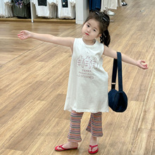 2024夏季新款童装 韩版童装  女童卡通印花背心裙 后背开叉T恤裙