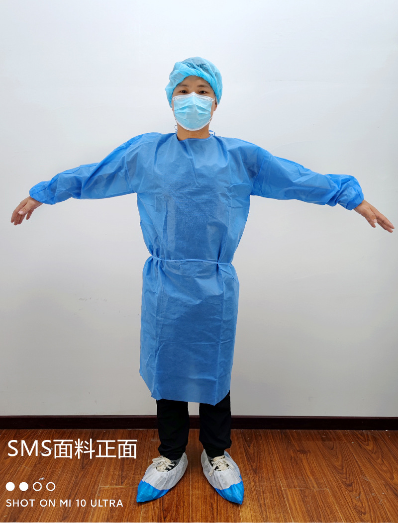 现货一次性隔离衣蓝色sms防护服加厚透气无纺布工作服防尘反穿衣