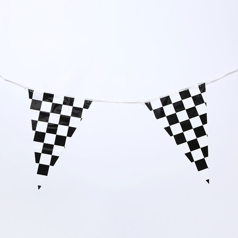 黑白格子布串旗赛车比赛场地装饰三角旗拉旗活动氛围布置吊旗