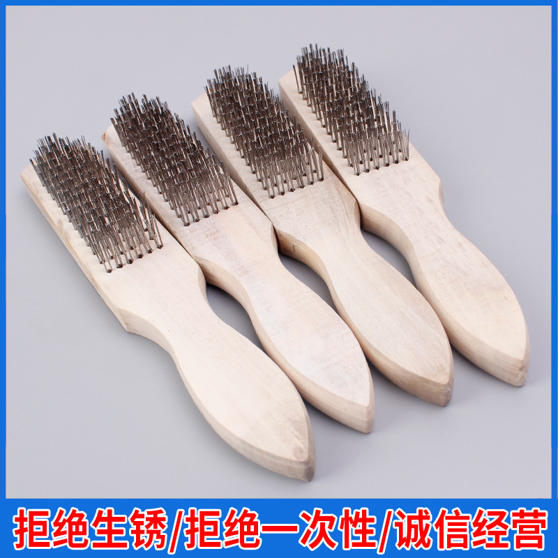 Wire Brush with Wooden Handle 6*14 Row Stainless Steel Wire Non-Disposable Cleaning Polishing Wire Brush for Construction Site