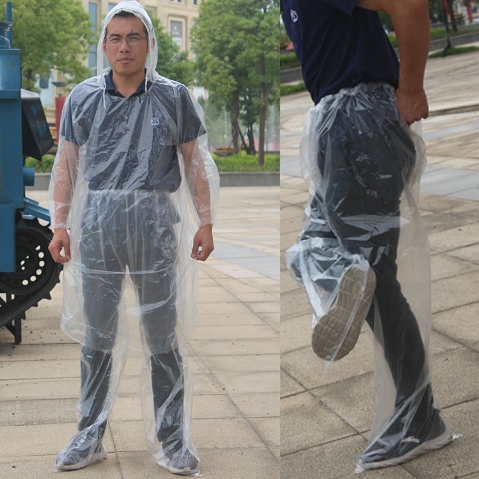 便捷式一次性雨衣鞋套漂流连体游乐园雨裤连脚套装水上乐园带雨鞋