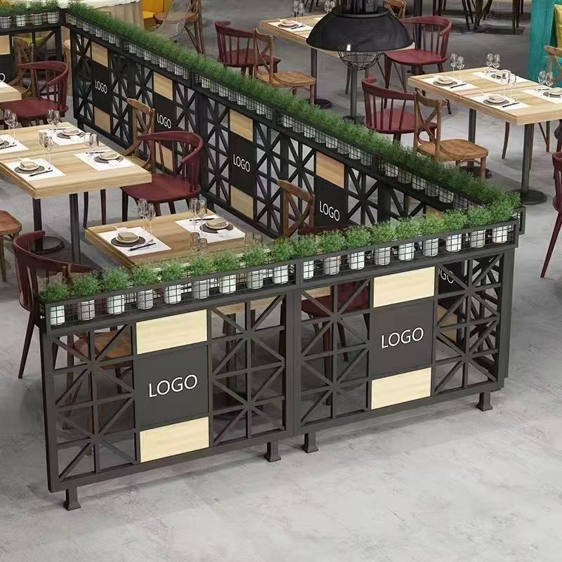 国潮风餐厅铁艺玻璃矮隔断屏风饭店火锅烧烤店卡座装饰隔断围栏