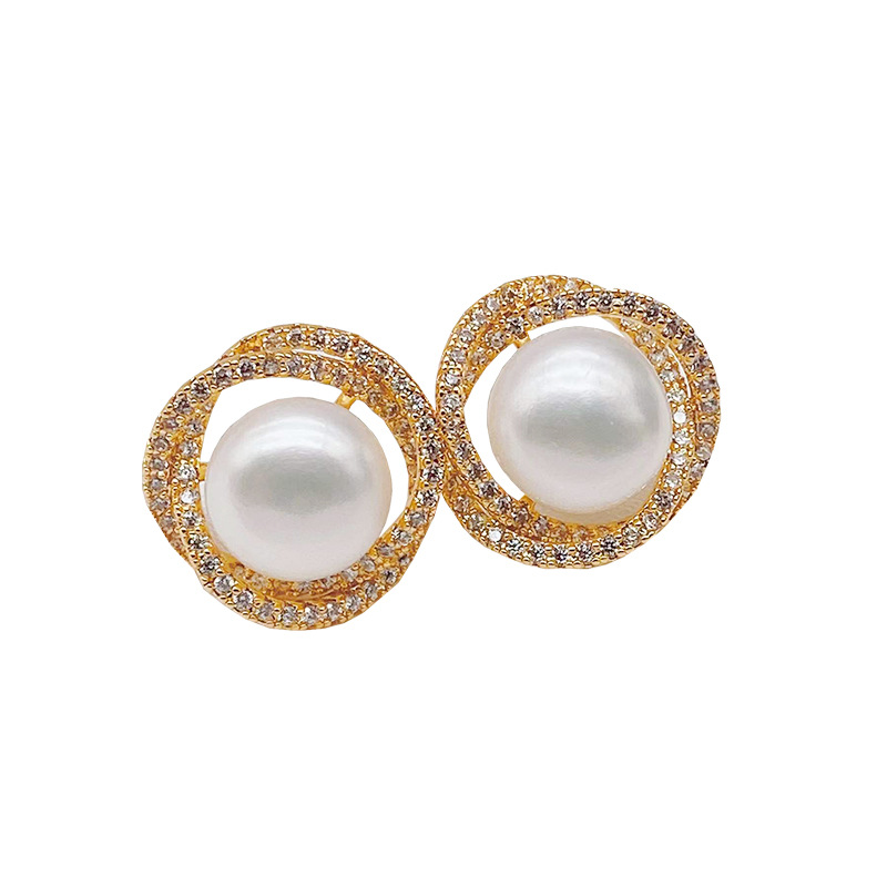 French Elegant Hoop and Pearl Earings Set Simple Personality Silver Stud Earrings All-Match Circle Pearl Zircon Necklace