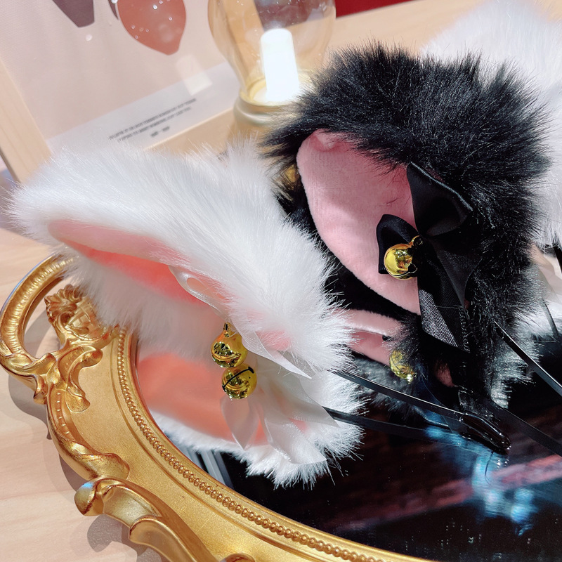 新款网红超大猫耳朵发箍白狐狸铃铛少女拍照发卡兽耳发夹萌可爱