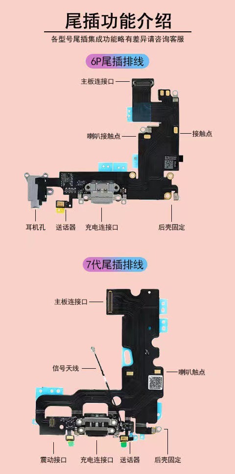 适用于苹果手机尾插xsmax/送话器排线xr手机充电口8p/11p耳机孔7p