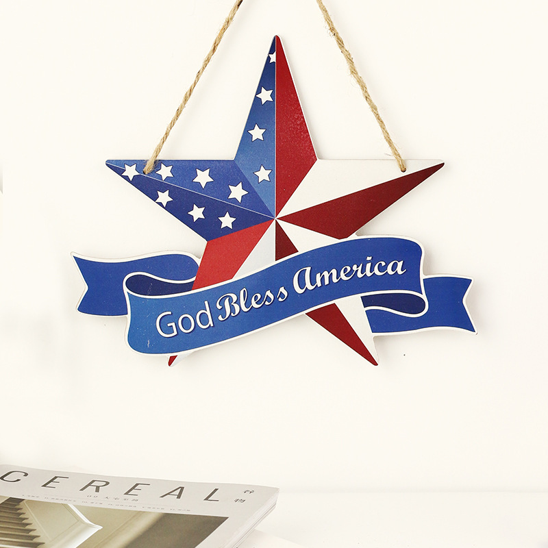 Cross-Border American Independence Day Decorations Flag XINGX Wooden Five-Pointed Star Pendant Courtyard Door Ornaments