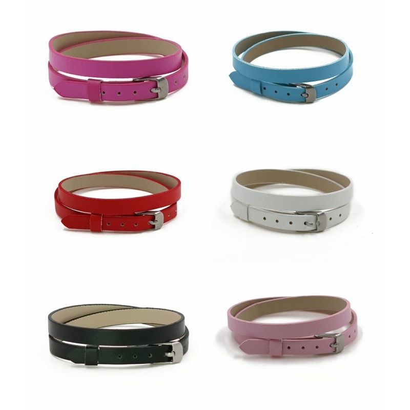 PU Leather Double Circle Long Belt Imitation Leather Strap DIY Personalized Bracelet Ornament Accessories Color Release Buckle Wrist Strap